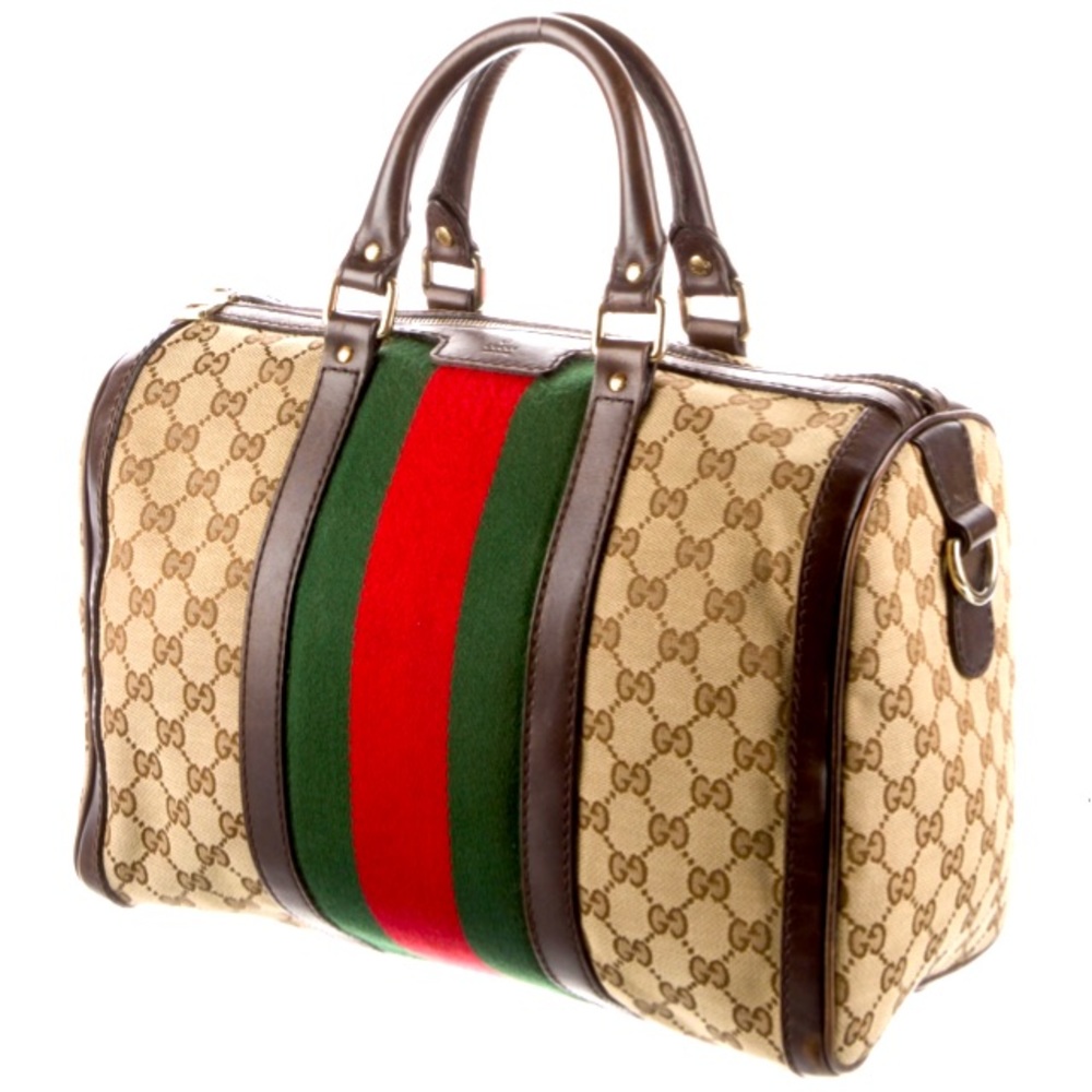 💥✅Cyber Monday Sale Authentic Gucci Vintage GG Canvas Boston Bag